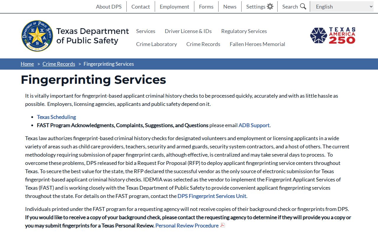 Franklin County arrest record FAST fingerprint personal review resources