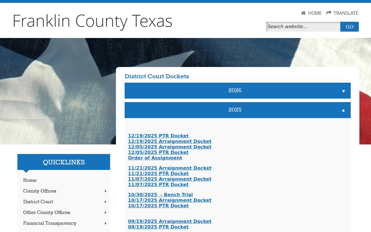 Franklin County criminal court case arraignment and felony docket interface