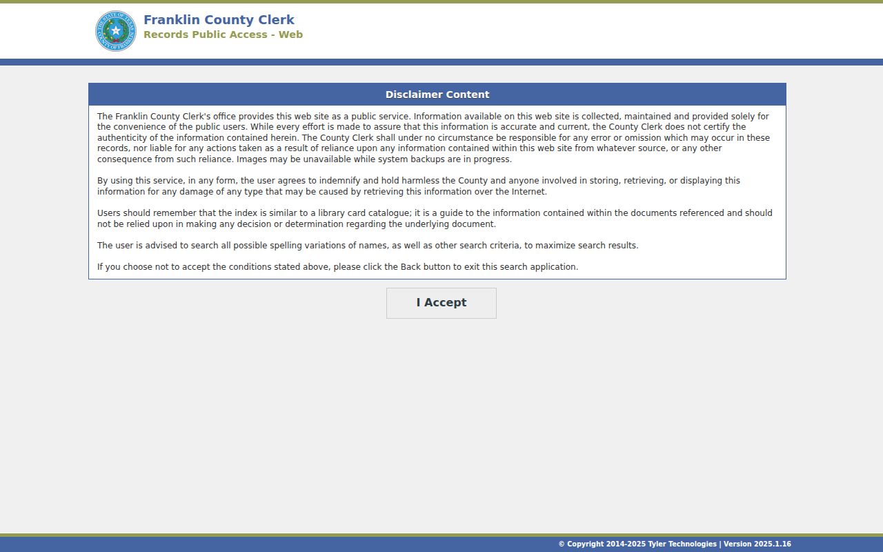 Franklin County court case lookup public access landing screen