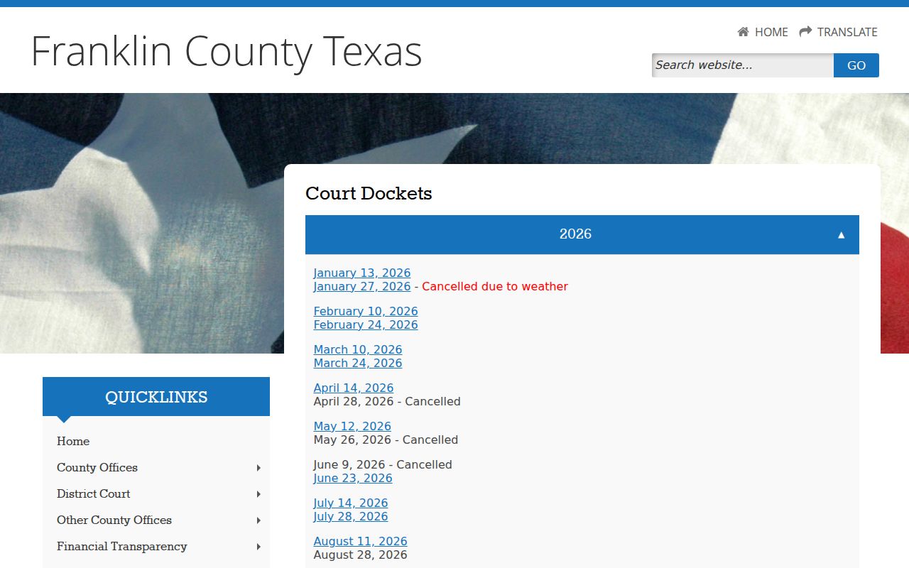 Franklin County criminal court case docket archive