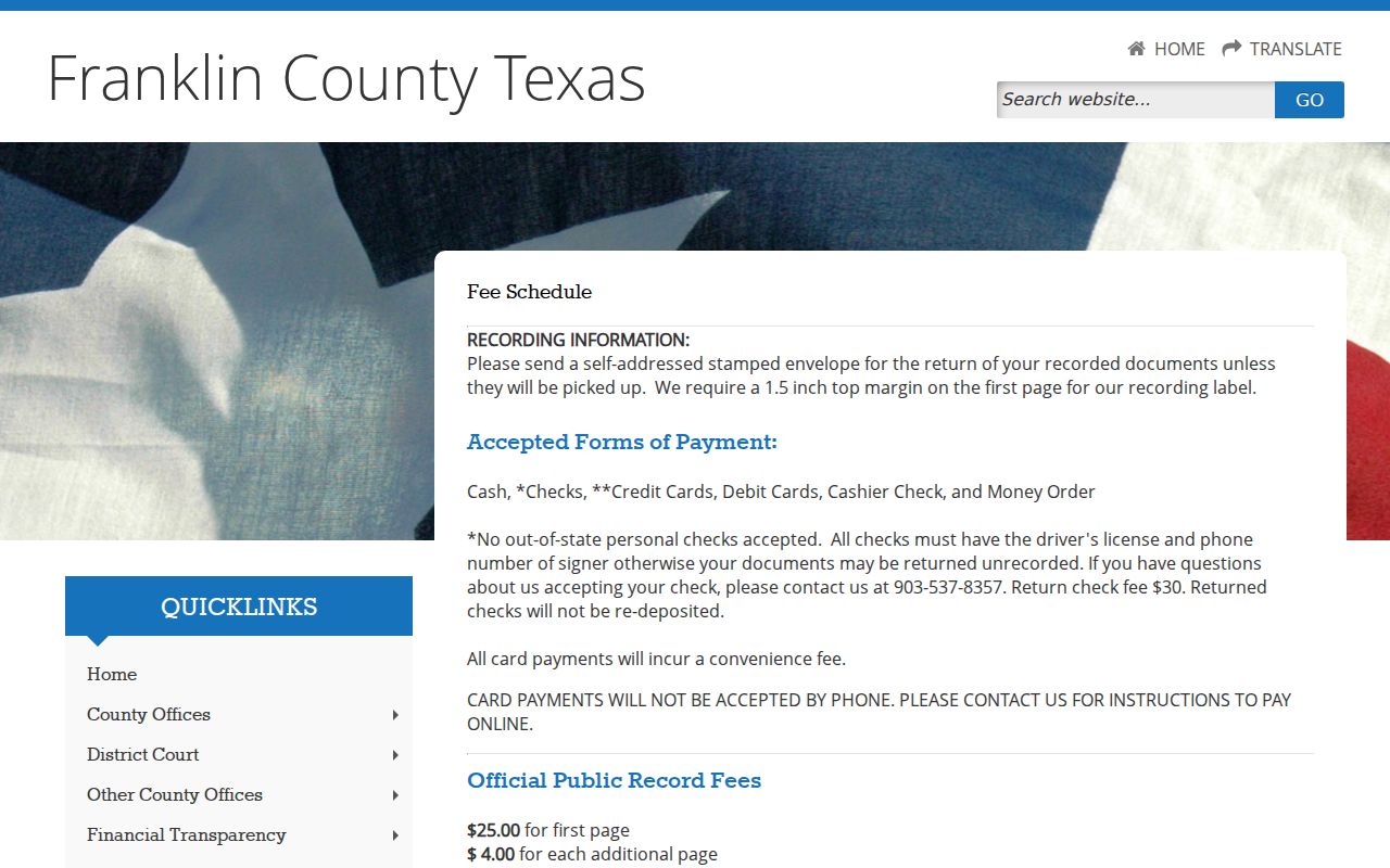 Franklin County criminal court case search copy and certification fees