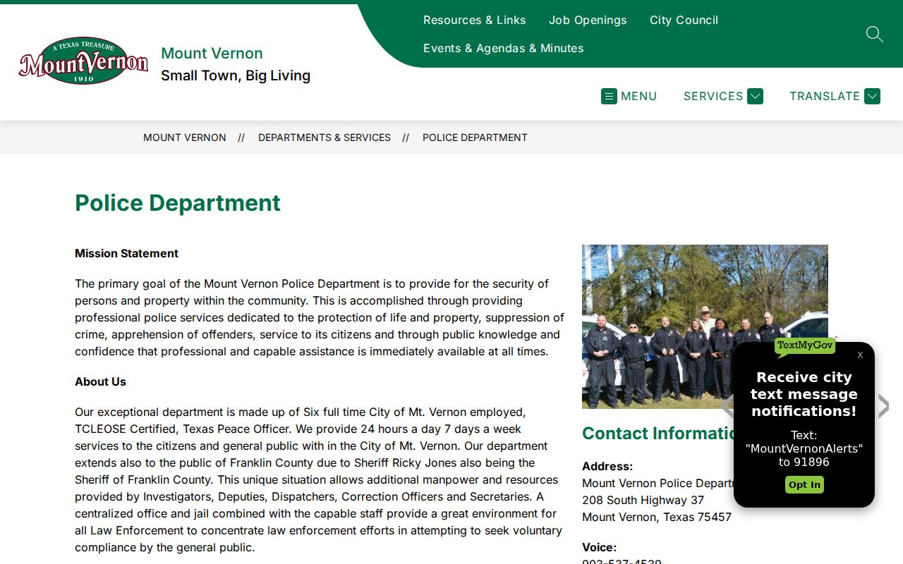 Mount Vernon criminal records police department page
