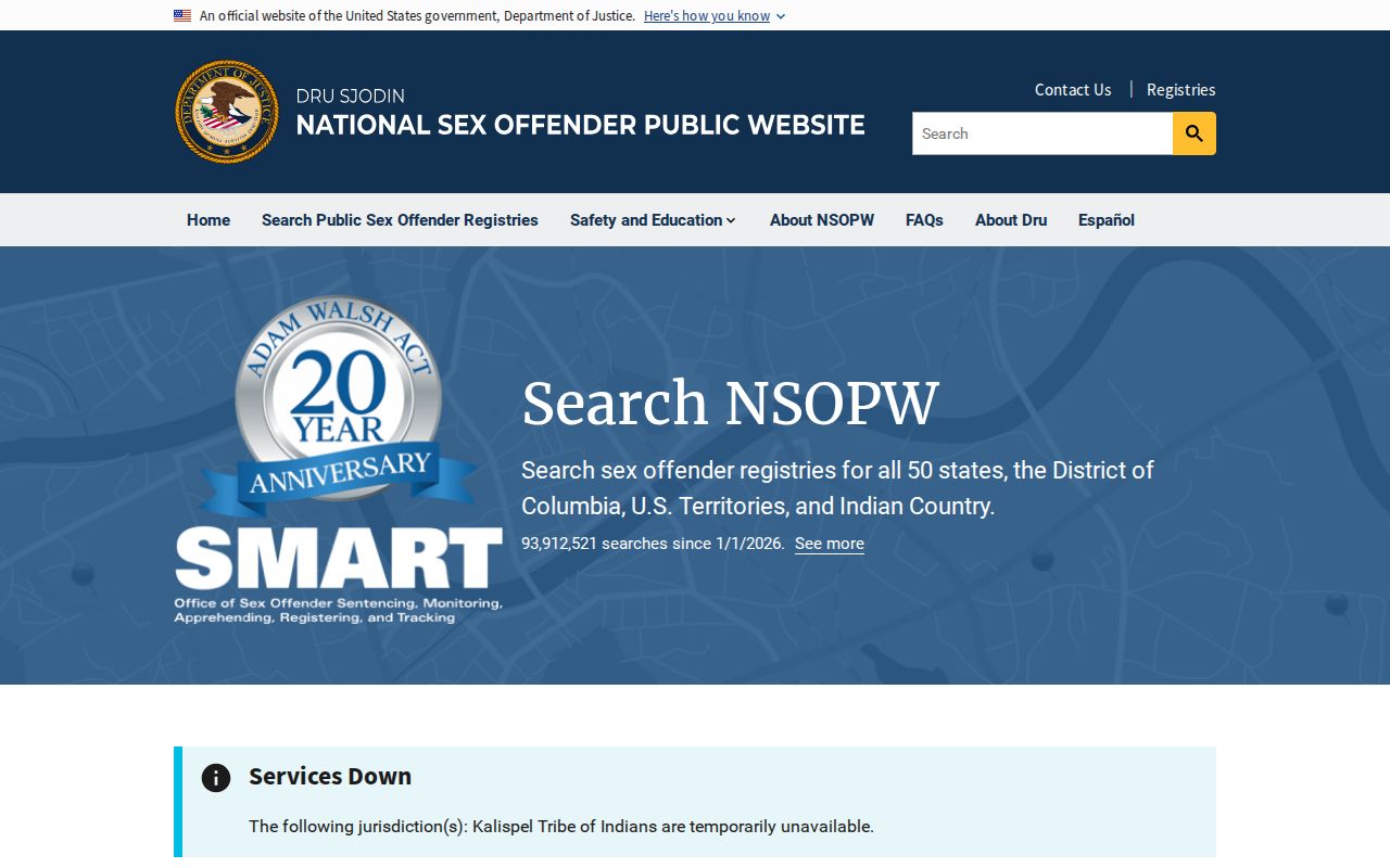 National registry search interface used with a Franklin County sex offender lookup