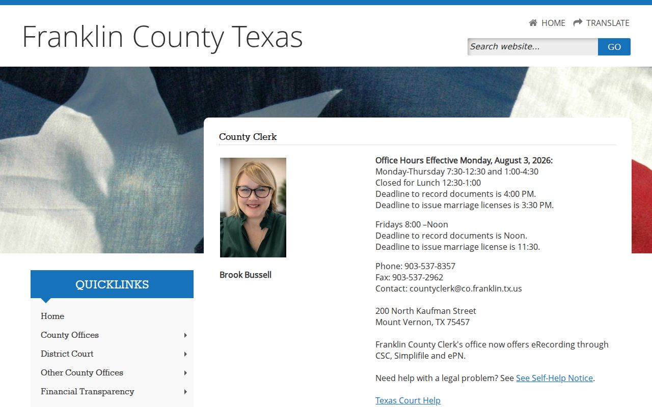 Franklin County criminal records clerk contact and portal links